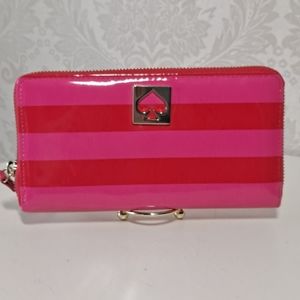 Kate Spade Long Zip Around Wallet red/Pink Stripes NWOT